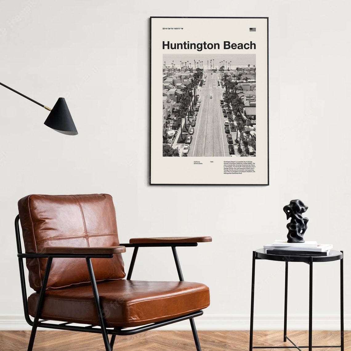 Huntington Beach City Art Print Huntington Beach Poster Huntington Beach Wall Art Mid Century Poster Travel Print Art California - Image 2
