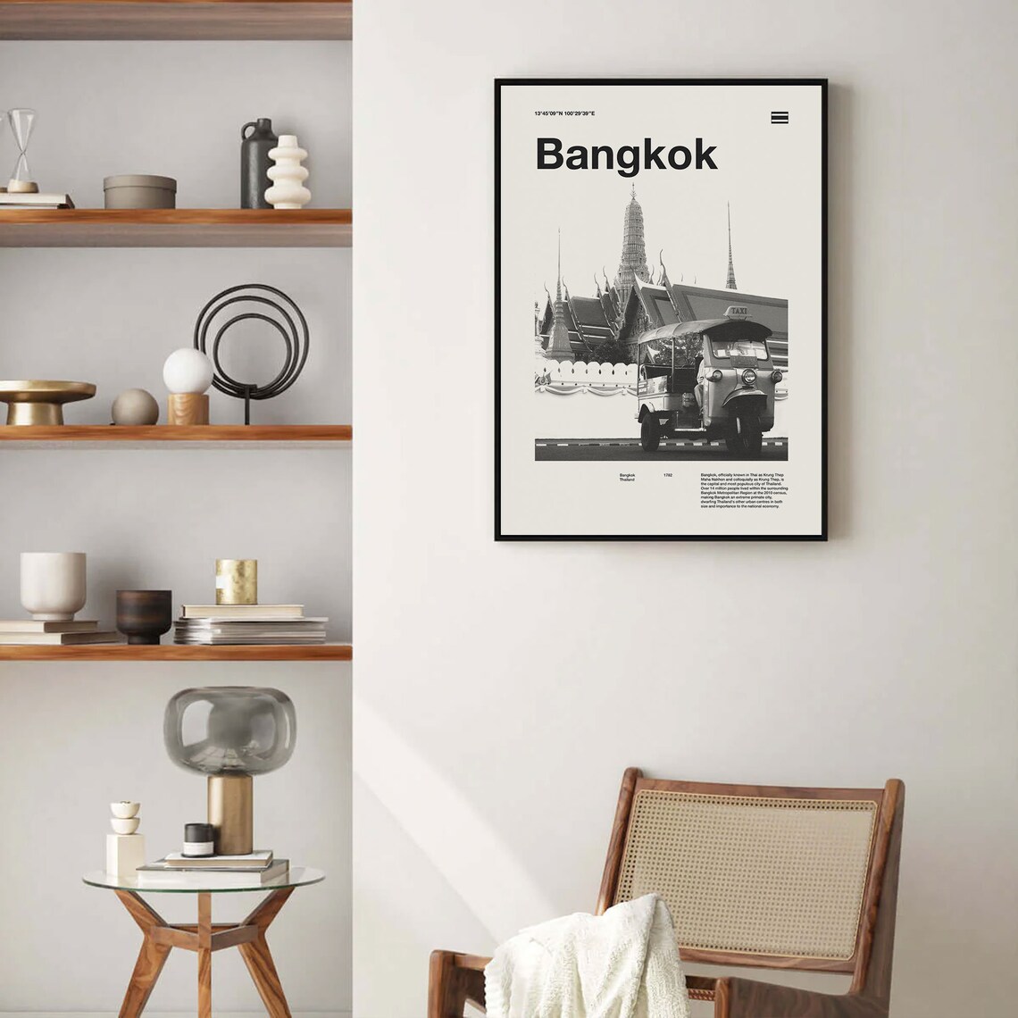 Bangkok Thailand Tuk Tuk Temple Black And White City Travel Poster - Image 3