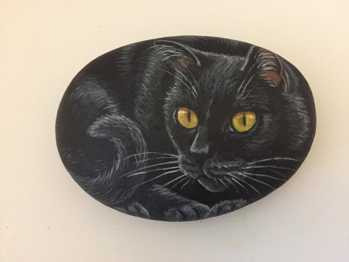 Black Cat Rock Art Painting, Animal Art Print - Image 4