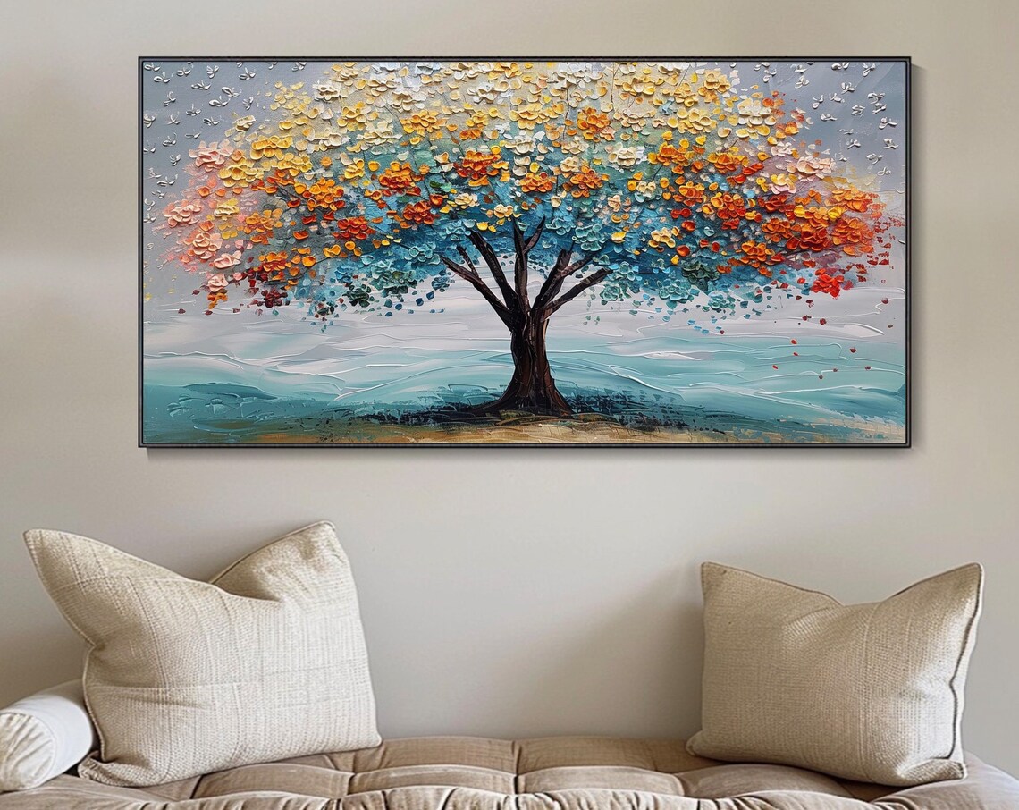 Tree of Life Boho Landscape, Oil Painting Art Print - Image 3