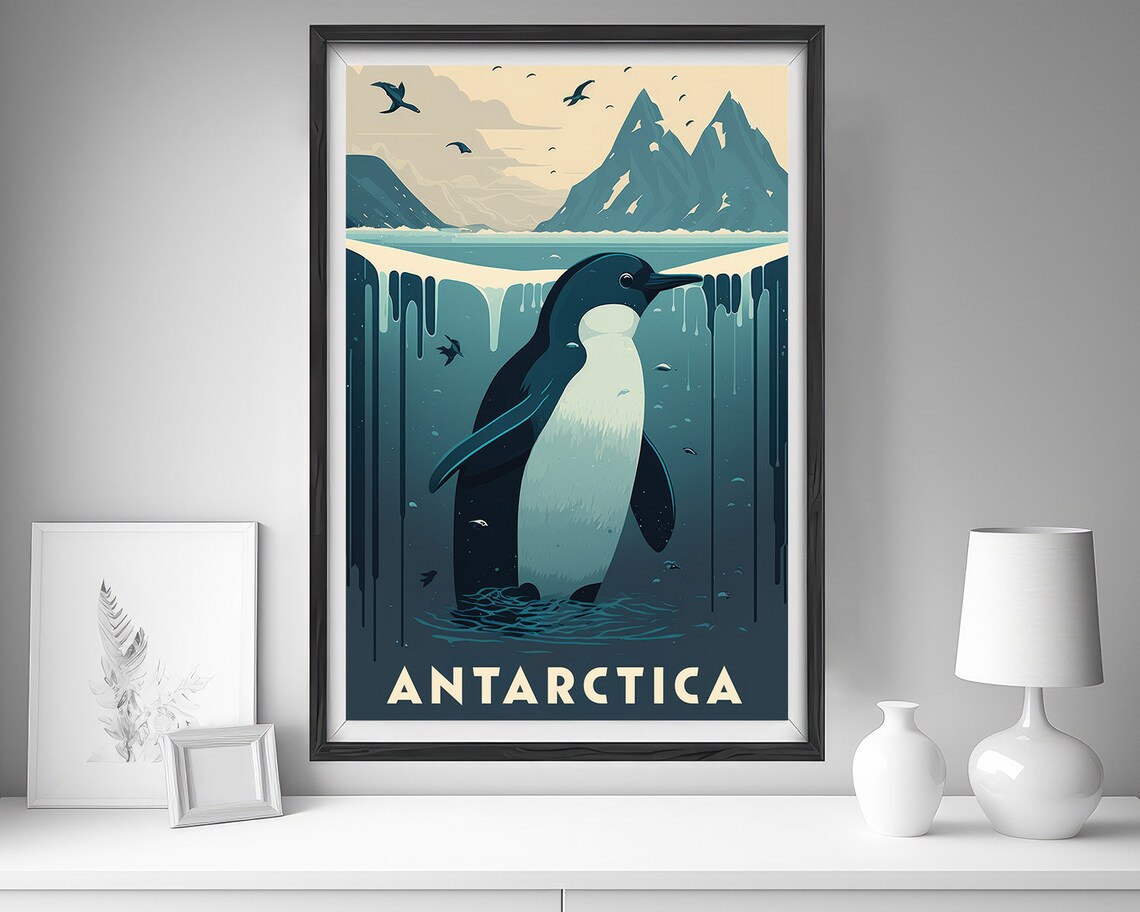 Antarctica Penguin Ice Cliffs Snowy Coast Vintage Travel Poster - Image 4