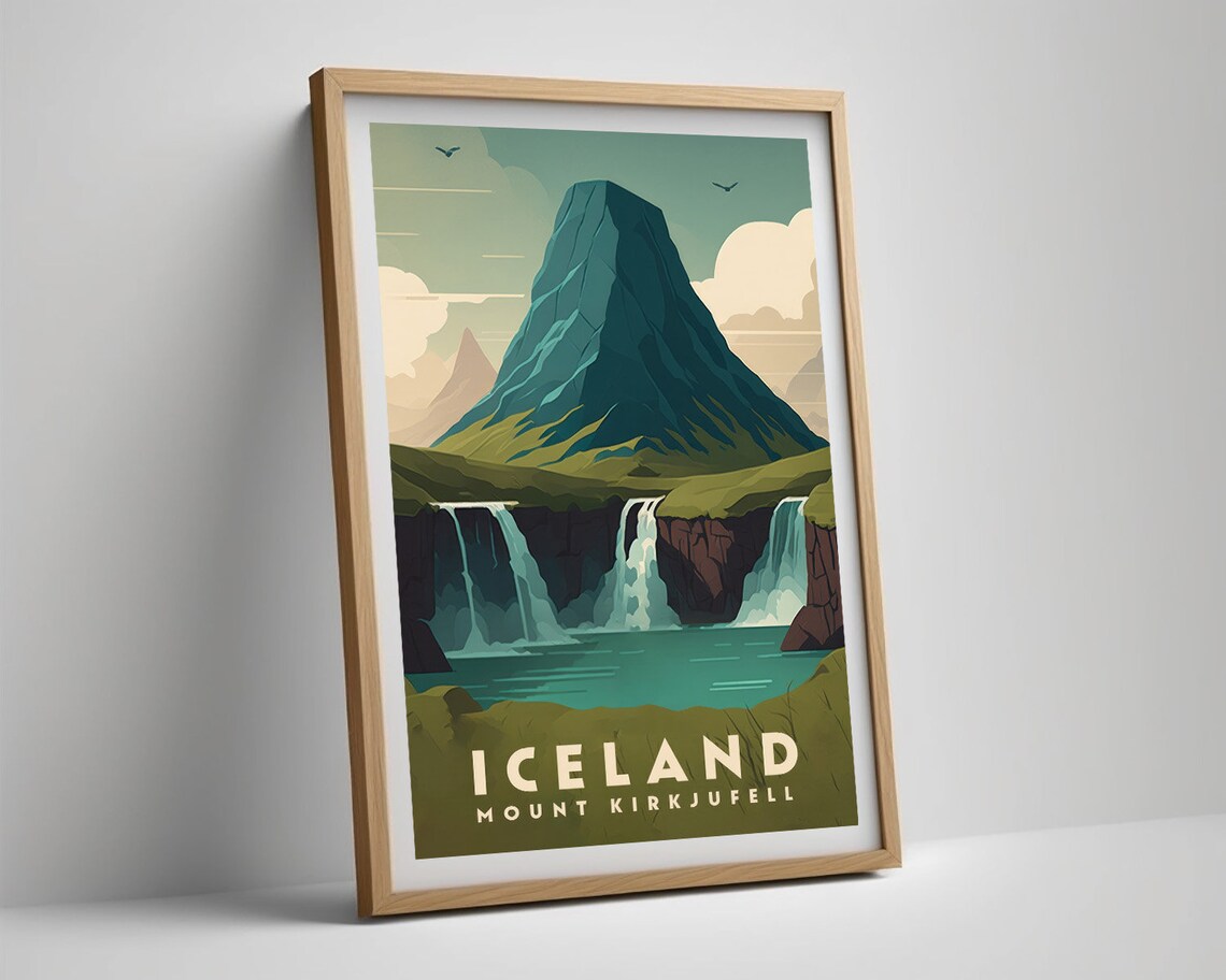 Mount Kirkjufell Iceland Dramatic Waterfalls Vintage Travel Poster - Image 5