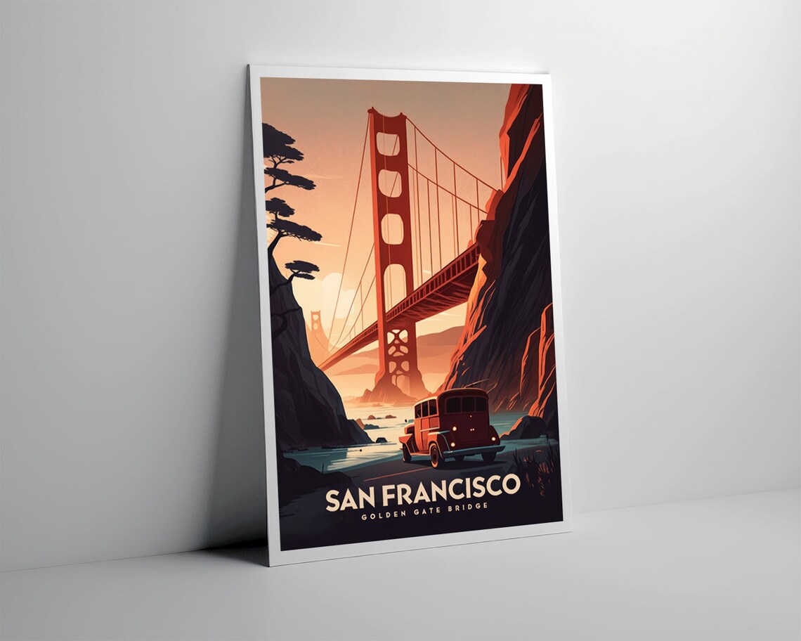 San Francisco Travel Poster, Golden Gate Bridge Painting - Image 3