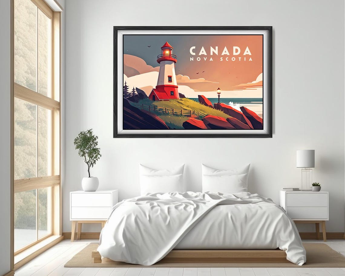 Nova Scotia Canada Lighthouse Sunset Coast Vintage Travel Poster - Image 4