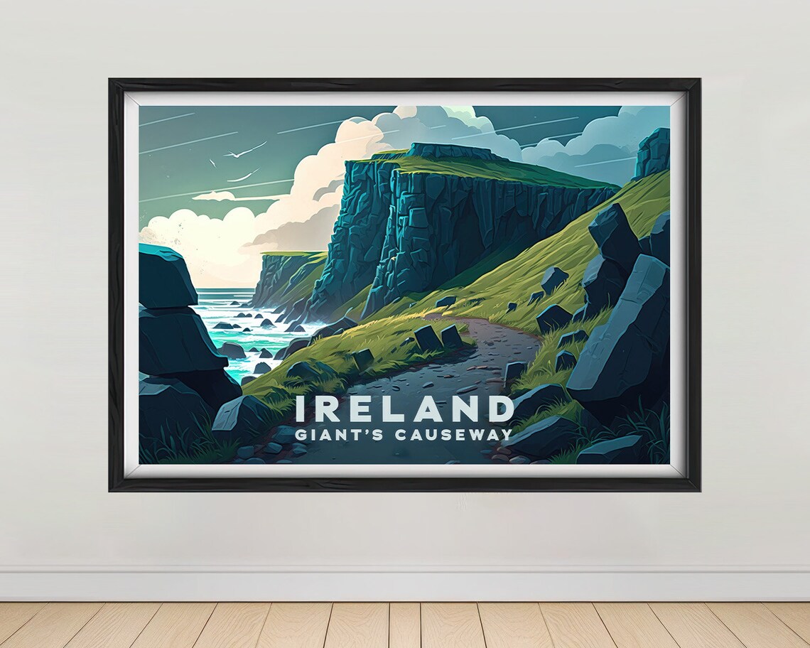 Ireland Giants Causeway Cliffs Coastal Landscape Vintage Travel Poster