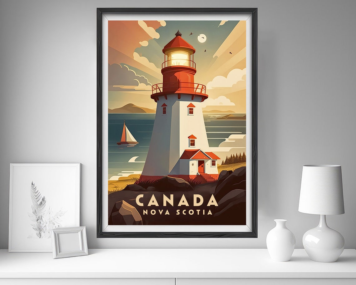 Nova Scotia Canada Red Lighthouse Coastal Vintage Travel Poster - Image 4