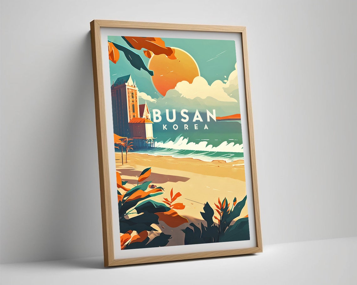 Busan Korea Beach Sunset Shores Ocean Waves Retro Travel Poster - Image 5