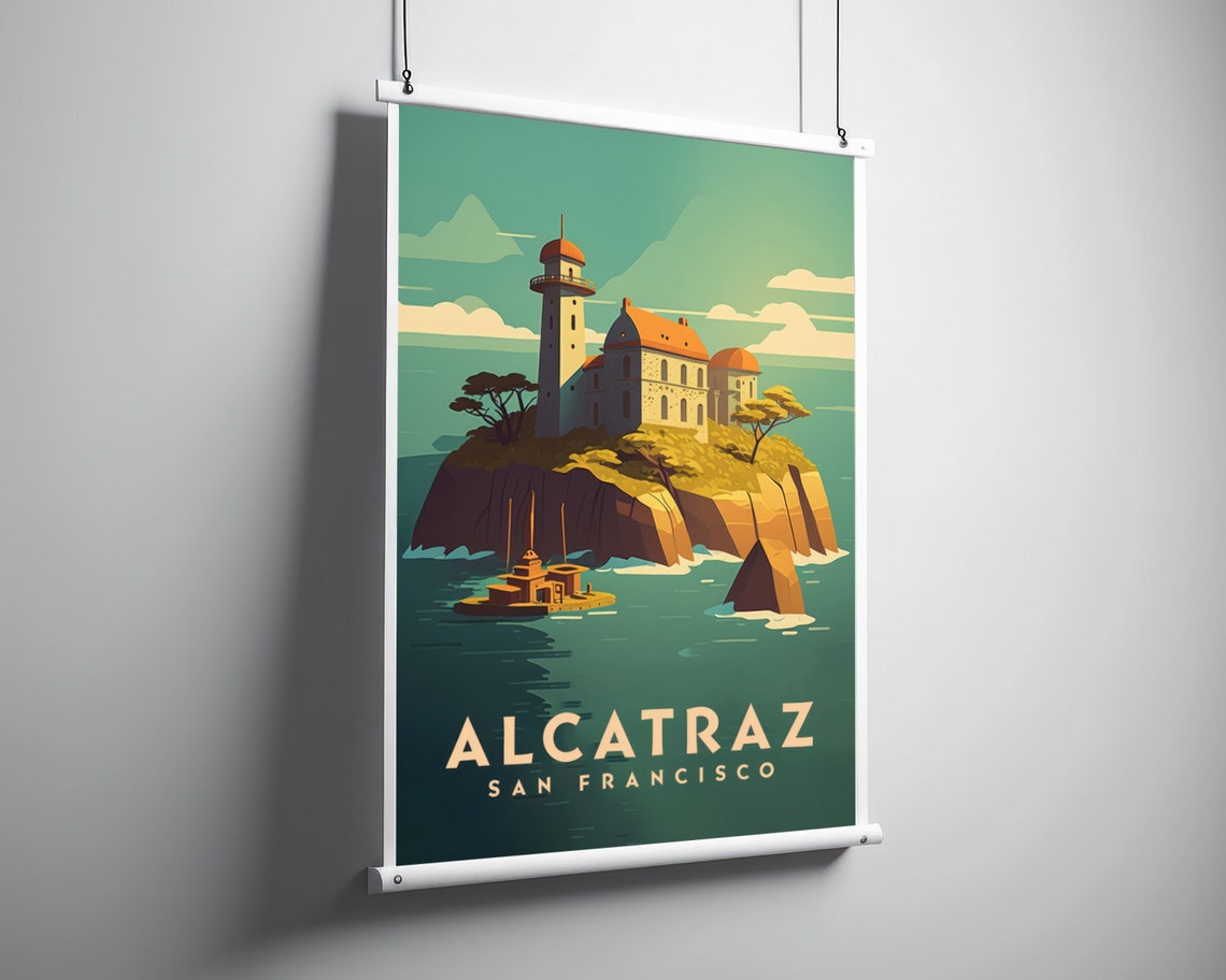 Alcatraz San Francisco Island Lighthouse Bay Retro Travel Poster - Image 3