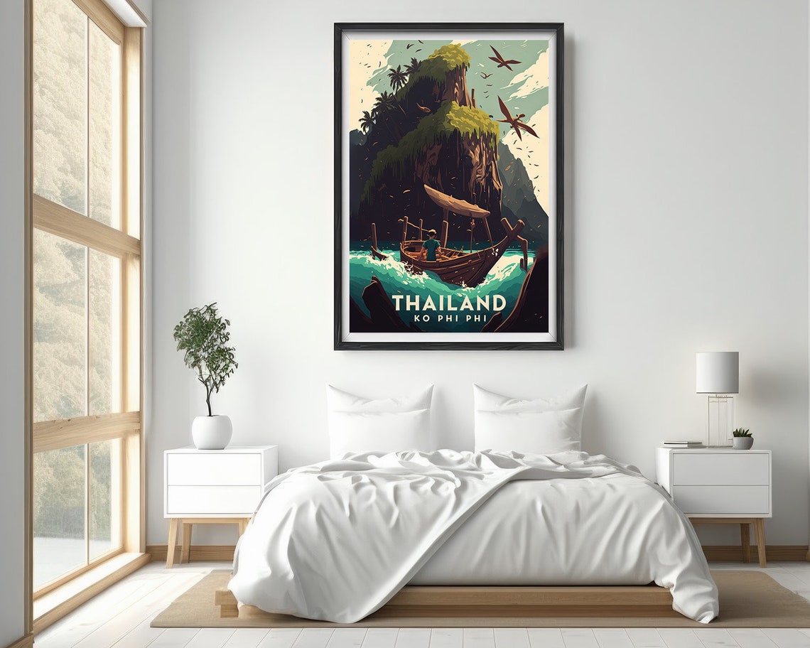 Thailand Ko Phi Phi Longtail Boat Limestone Cliffs Travel Poster - Image 2