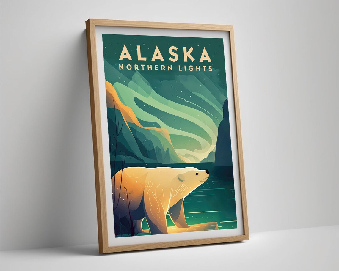 Alaska Northern Lights Watercolor Travel Poster - Image 5