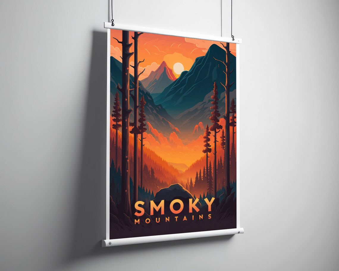 Great Smoky Mountains Travel Poster Great Smoky Mountains Wall Art Print Smoky Mountains Painting Illustration Smoky Mountains - Image 3