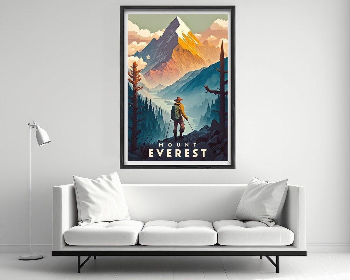 Mount Everest Travel Poster Everest Wall Art Print Mt Everest Painting Himalayas Travel Art Poster Mt Everest Painting Home Decor - Image 2