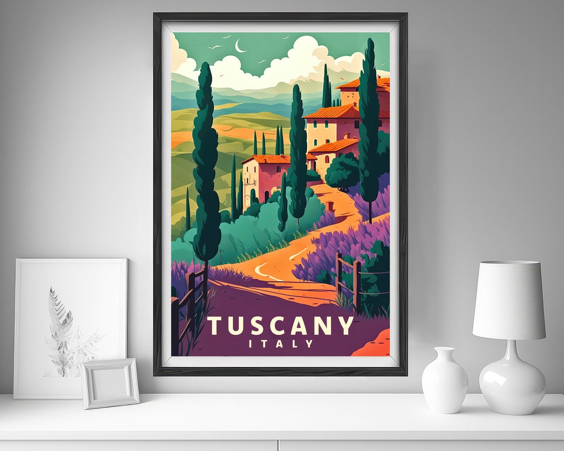 Tuscany Italy Hilltop Village Cypress Trees Vintage Travel Poster - Image 4