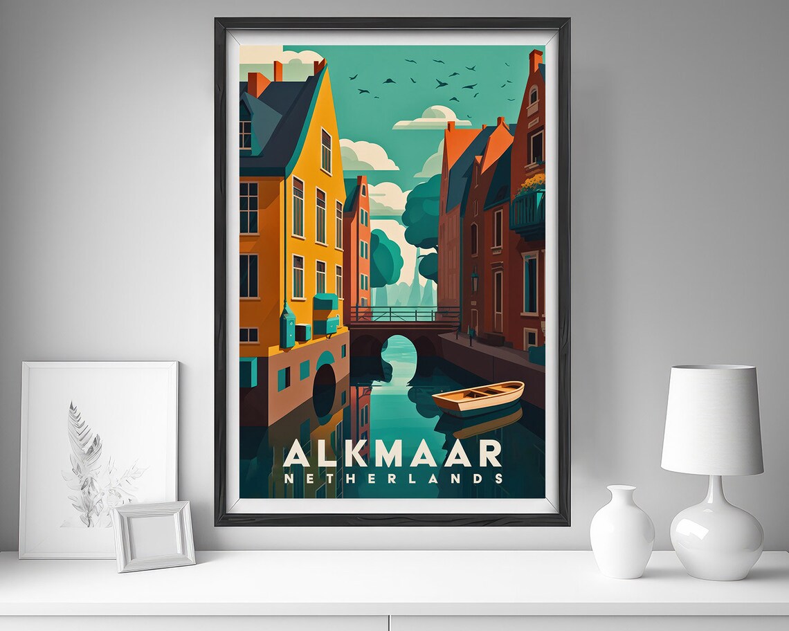 Alkmaar Netherlands Canal Gabled Houses Vintage Travel Poster - Image 4