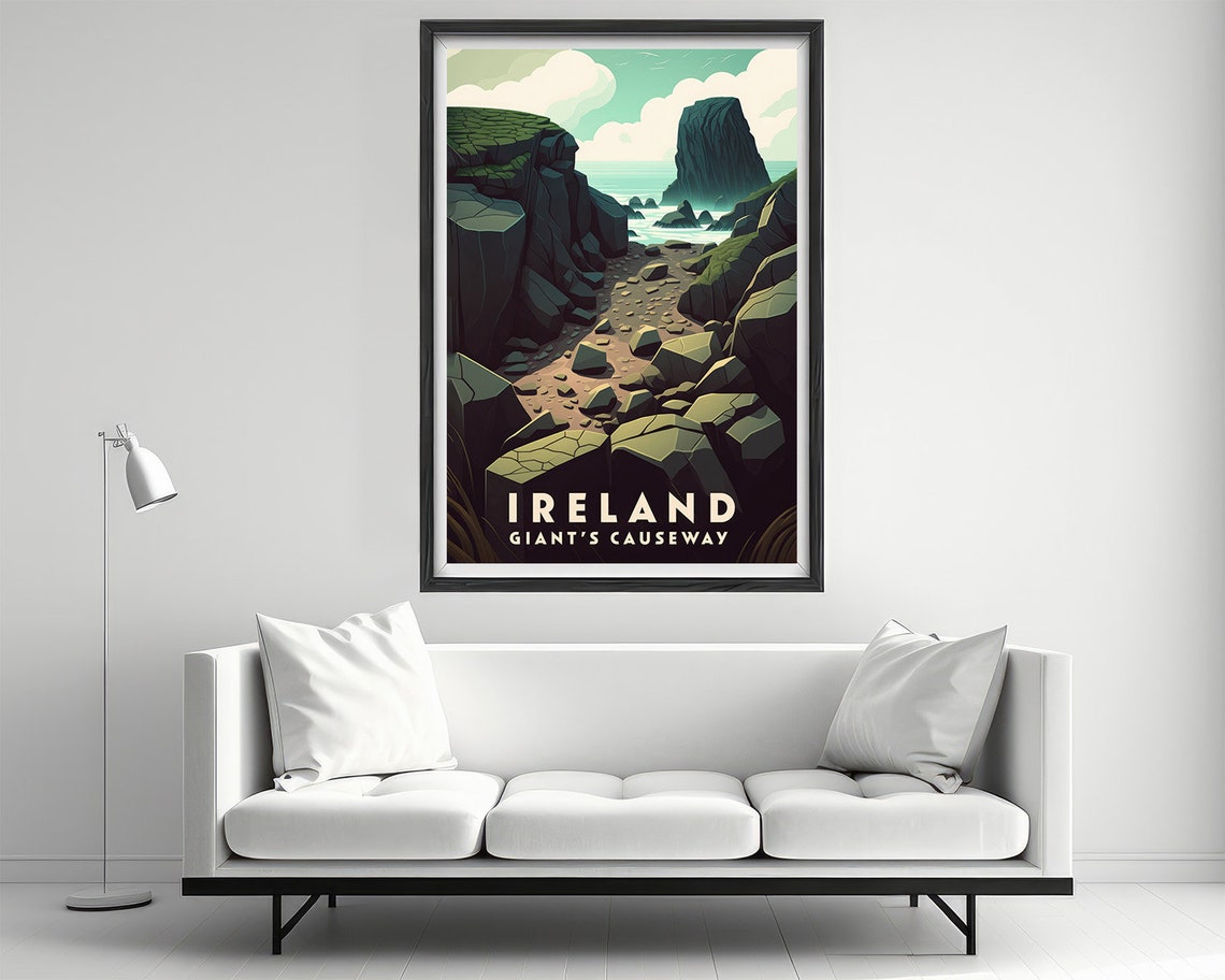 Ireland Giants Causeway Travel Poster Ireland Giants Causeway Wall Art Print Giants Causeway Illustration Painting Ireland Watercolor - Image 2