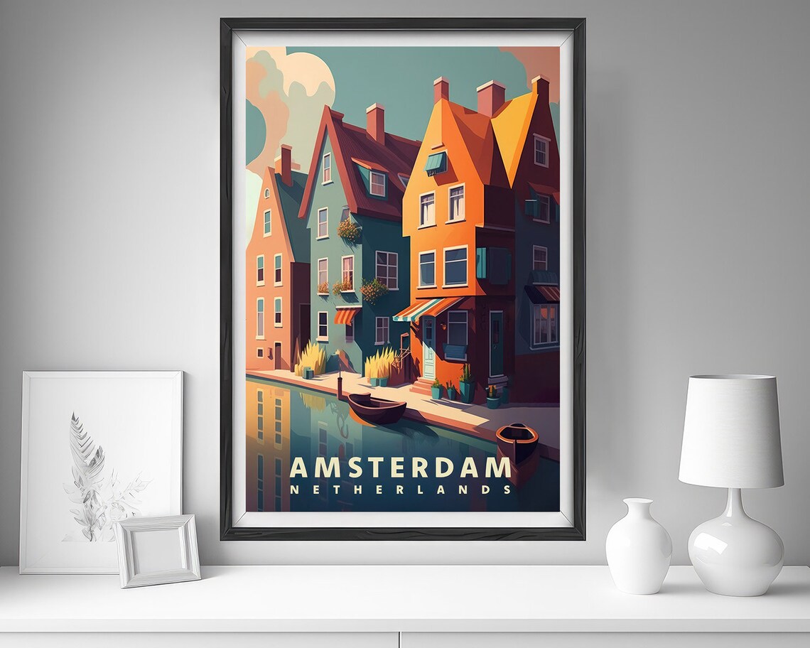 Amsterdam Netherlands Canal Gabled Houses Vintage Travel Poster - Image 4