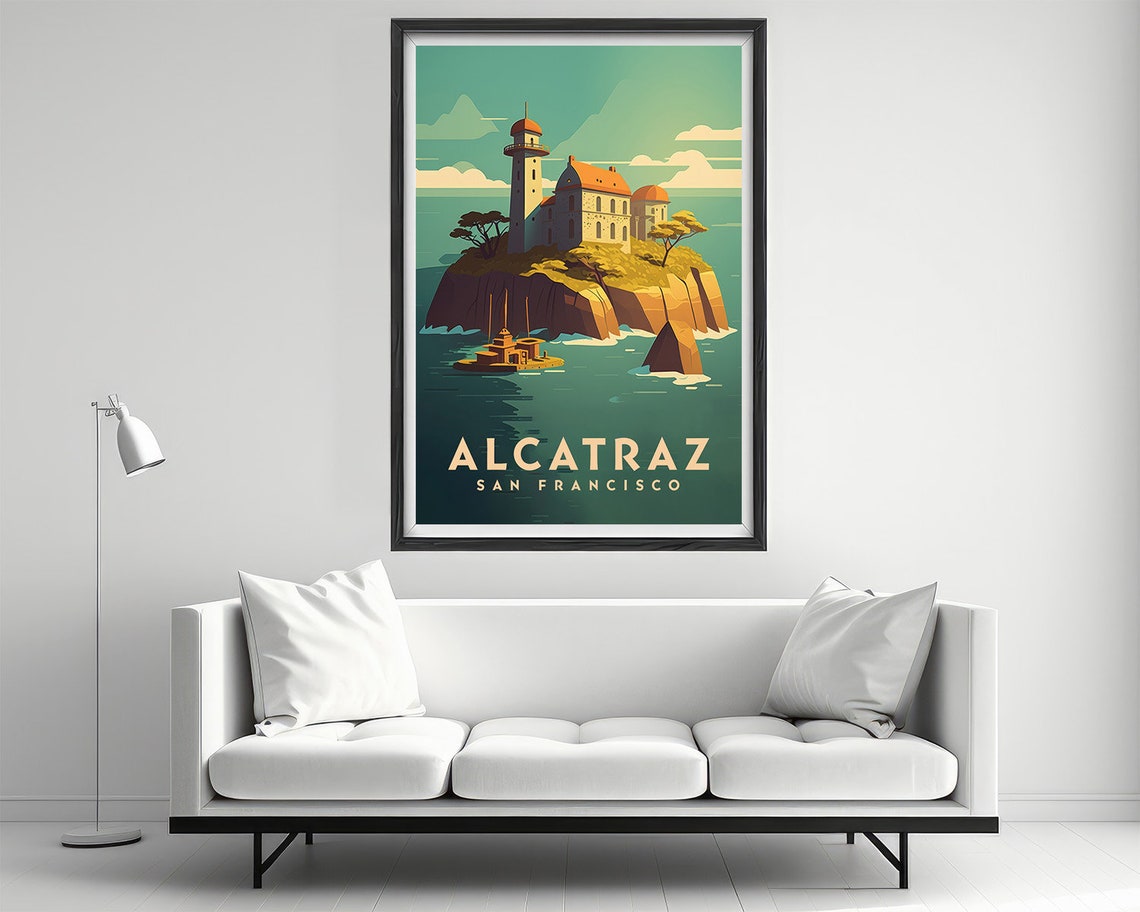 Alcatraz San Francisco Island Lighthouse Bay Retro Travel Poster - Image 2