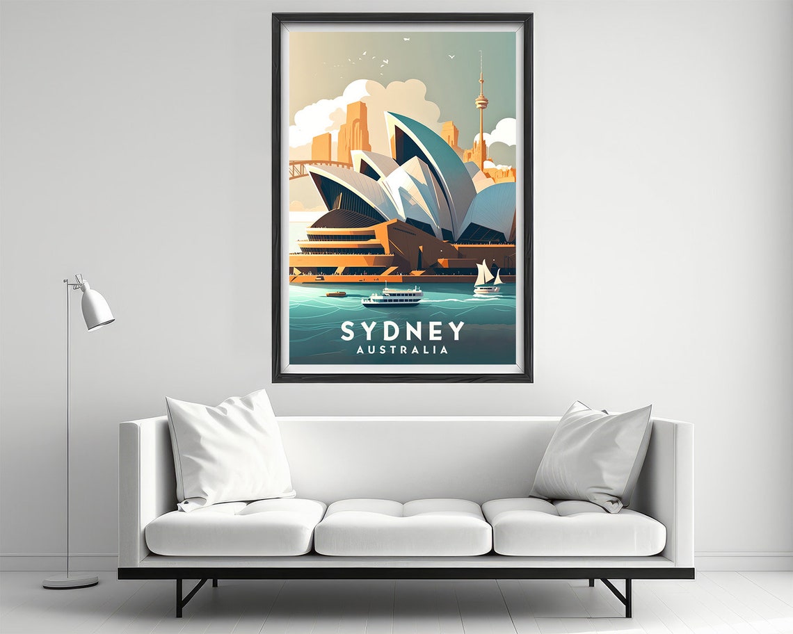 Sydney Australia Opera House Harbor Skyline Vintage Travel Poster - Image 2