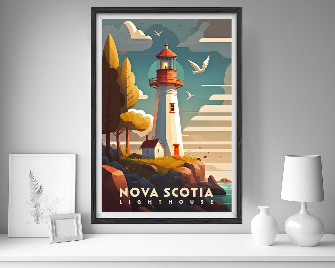 Nova Scotia Lighthouse Canada White Beacon Vintage Travel Poster - Image 4