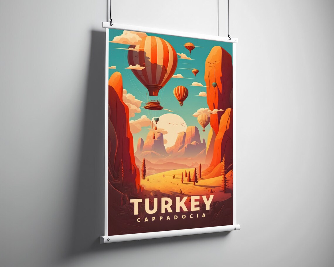 Cappadocia Turkey Hot Air Balloons Valley Vintage Travel Poster - Image 3