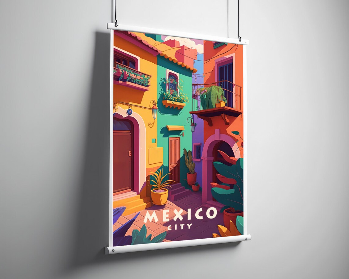 Mexico City Colonial Street Facades Vintage Travel Art Poster - Image 3
