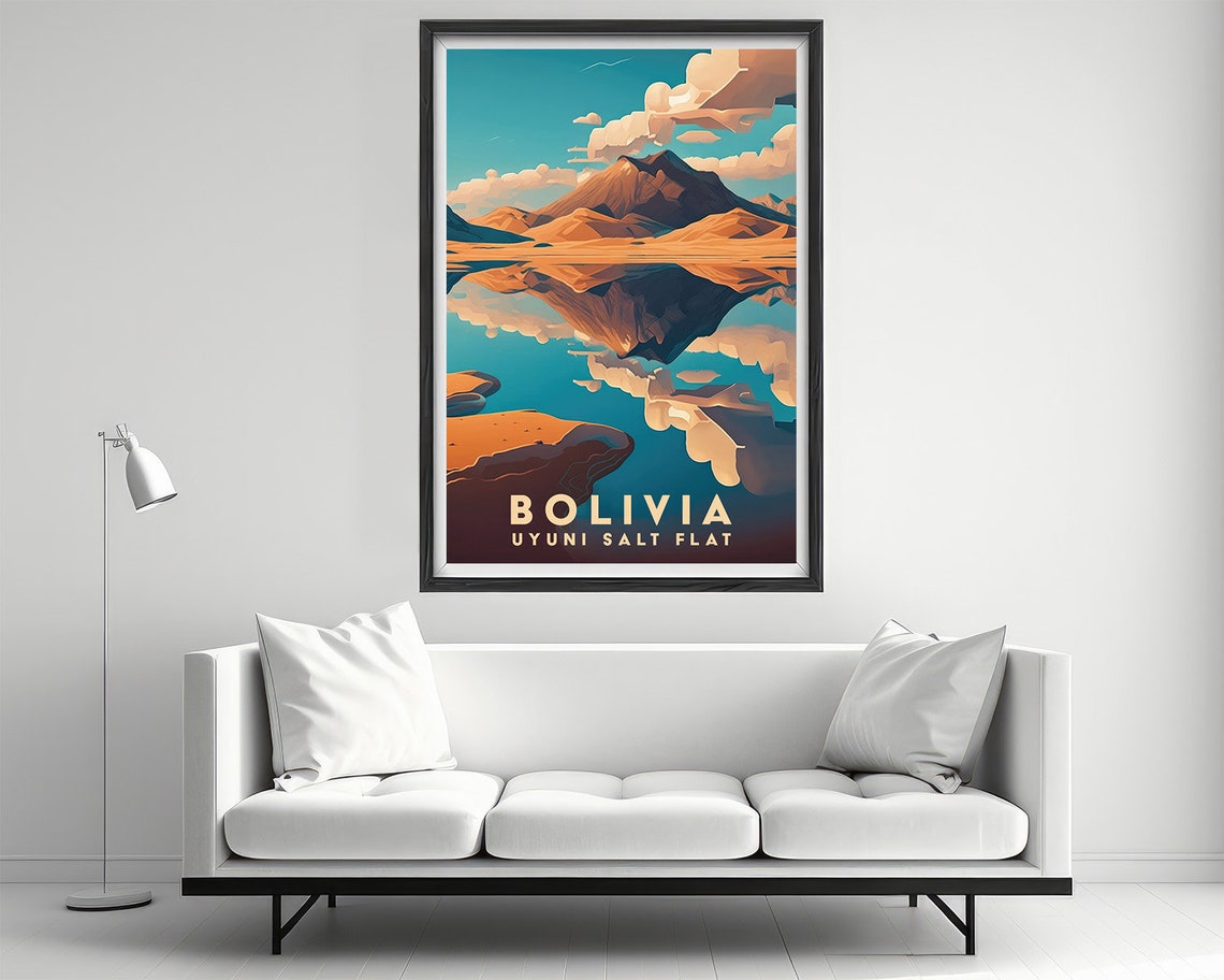 Bolivia Uyuni Salt Flat Mirror Lake Mountain Reflection Travel Poster - Image 2