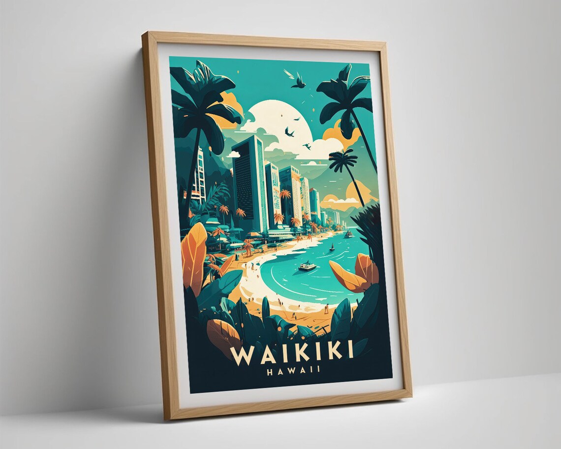 Waikiki Hawaii Travel Poster, Watercolor Illustration - Image 5