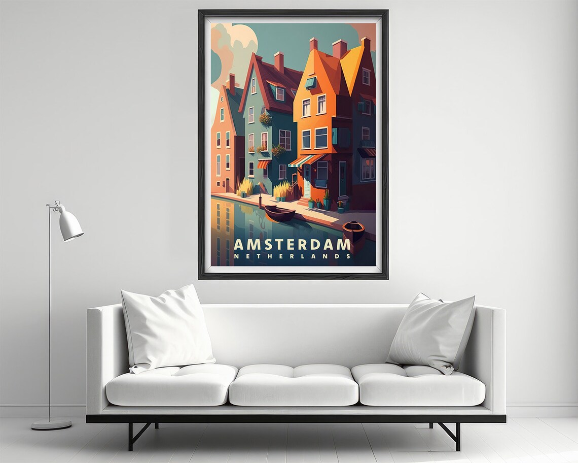 Amsterdam Netherlands Canal Gabled Houses Vintage Travel Poster - Image 2
