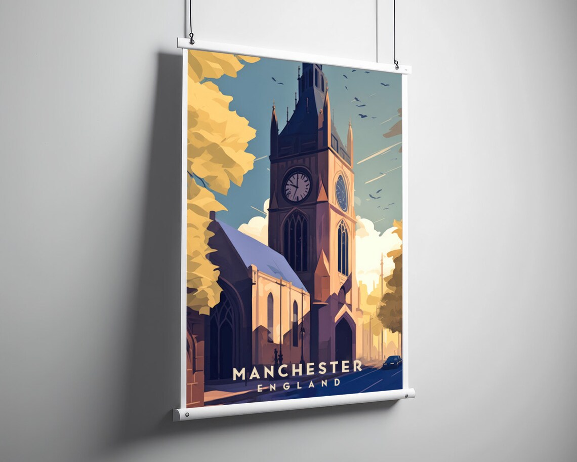 Manchester Travel Poster Manchester Print Manchester Wall Art Print Manchester Uk Manchester Painting Illustration Manchester Watercolor - Image 3