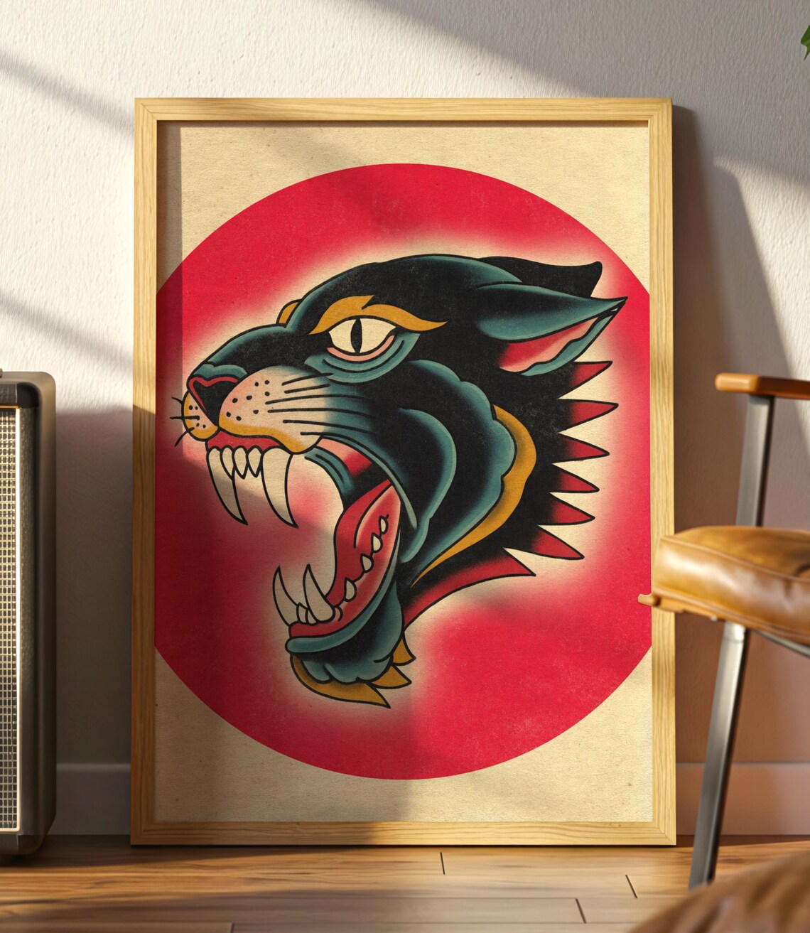 Traditional Panther Tattoo Poster, Bold Flash Art Print