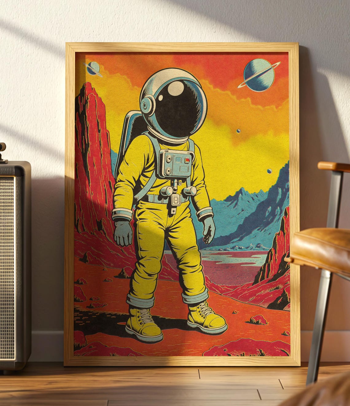 Retro Astronaut on Alien Planet Vintage Pop Art Sci Fi Poster