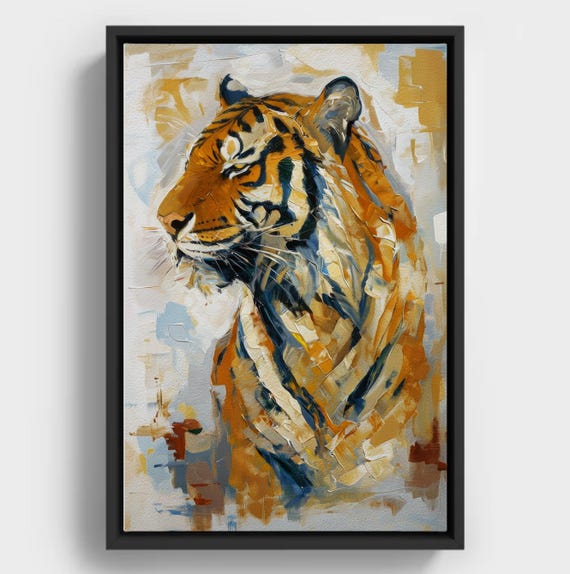 Expressionist Tiger Portrait Bold Oil Style Wildlife Wall Decor