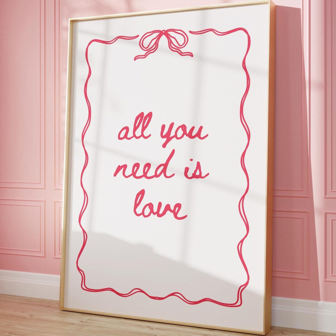 All You Need Is Love Red Script Bow Coquette Valentines Poster