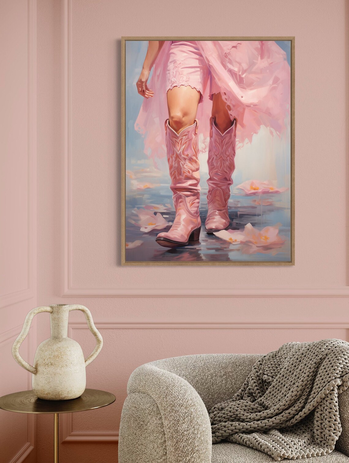 Coastal Cowgirls, Pink Boots Oil Painting - Image 4
