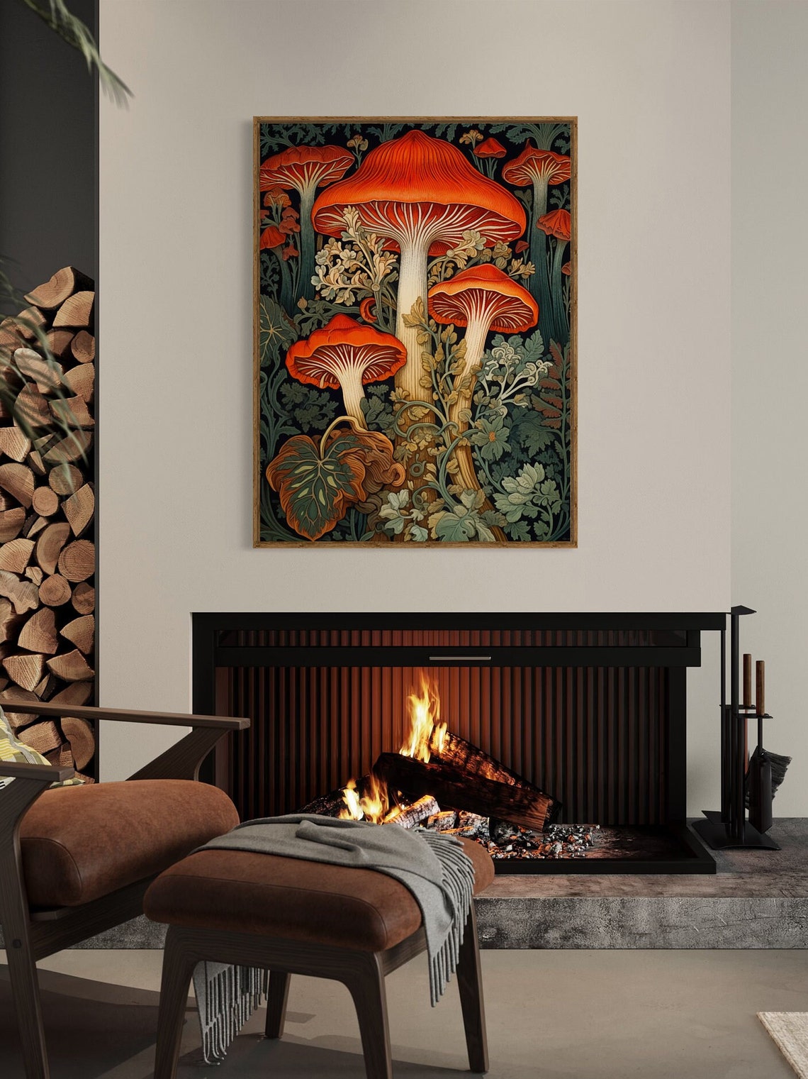 William Morris Inspired Mushroom Art Print - Image 3