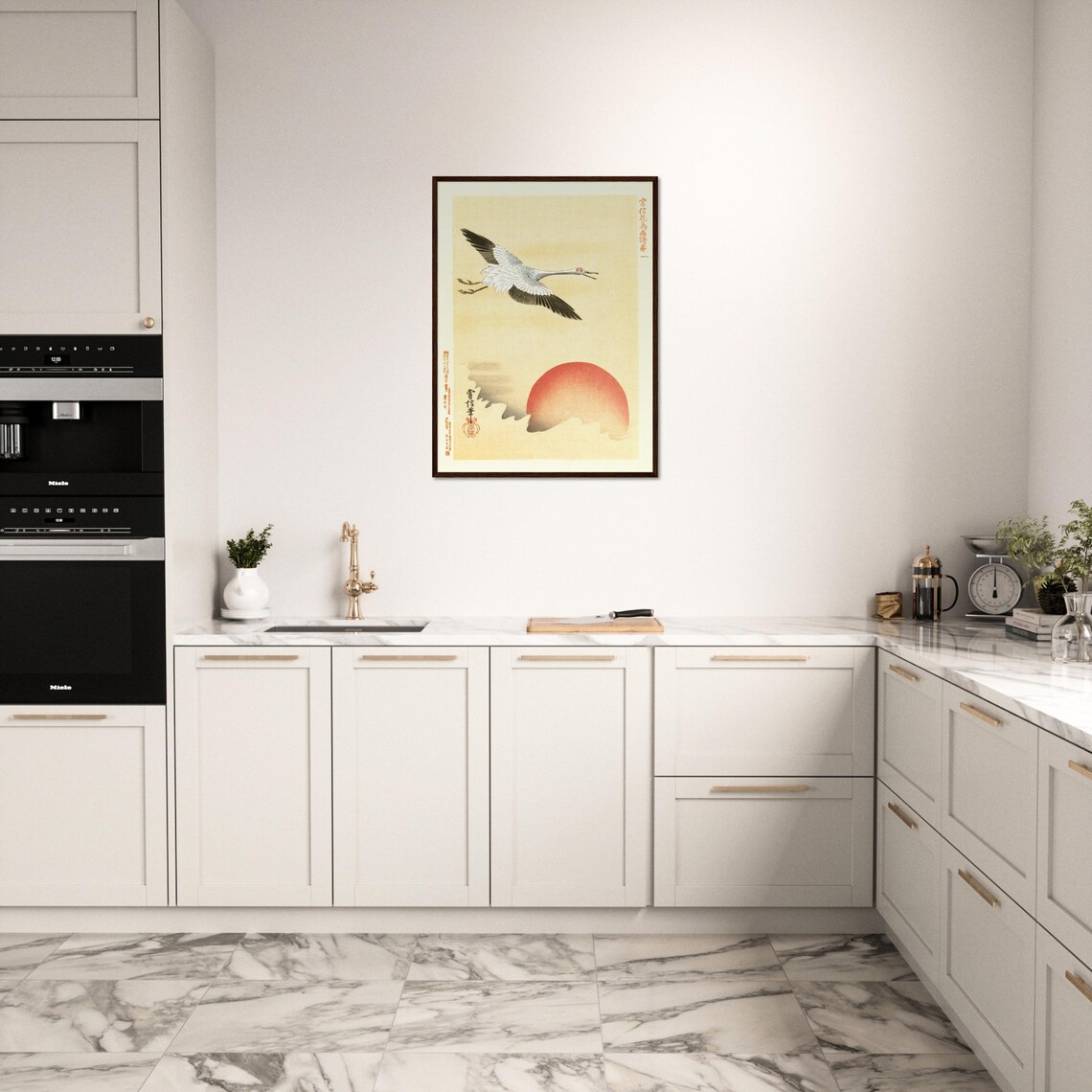 Japanese Ukiyo-E Crane at Sunrise Art Print - Image 3