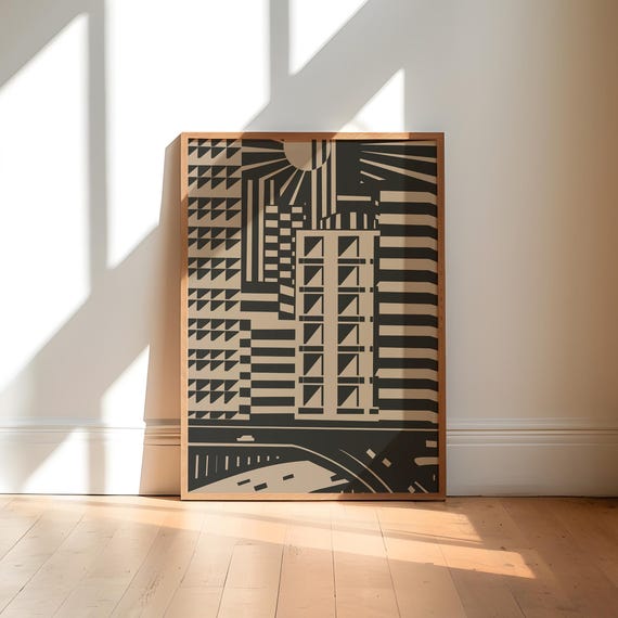 Modern Cityscape Wall Art Minimalist Urban Architecture Black Line Artwork For Contemporary Home Decor Abstract Design Poster