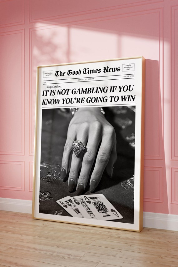 Vintage Glamour Poker Art With Luxury Diamond Gambling Winning Hand Playing Cards Wall Art Vintage Bar Cart Girl Dorm Retro Instant