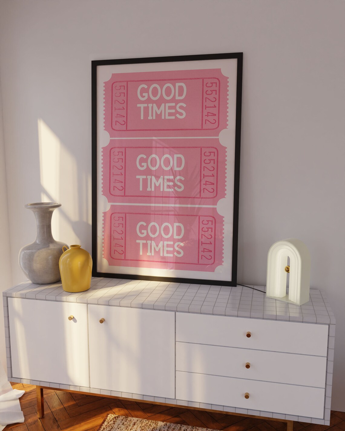 Pink Good Times Retro Cinema Ticket Stub Trio Vintage Style Poster - Image 2