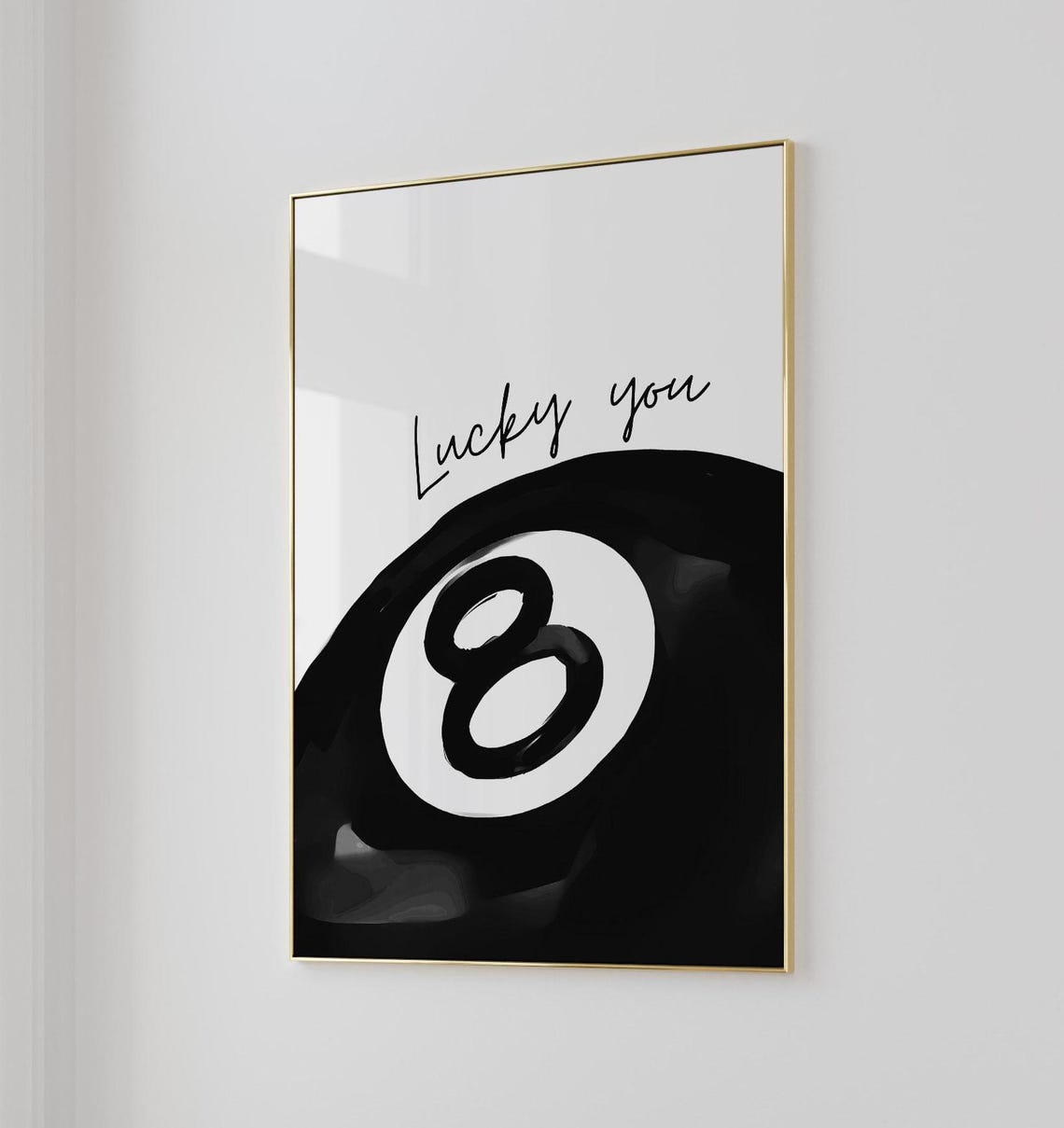 Lucky You 8 Ball Black and White Billiards Quote Art Prints Poster - Image 4