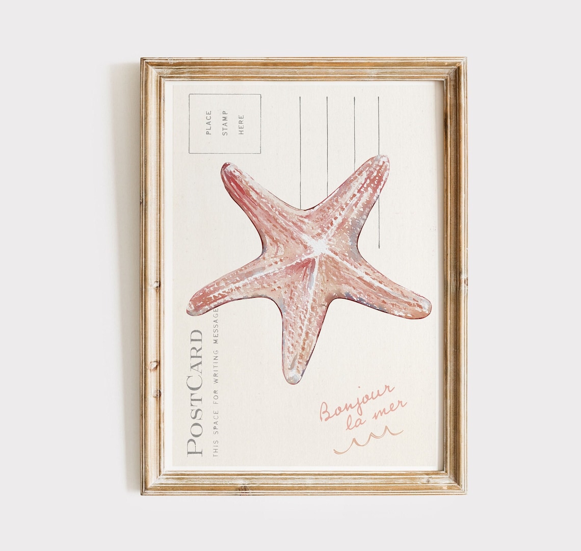 Coastal Starfish Neutral Beige Wall Art Print Coastal Granddaughter Aesthetic Room Decor Vintage Coastal Wall Art Beach Preppy Girls Dorm