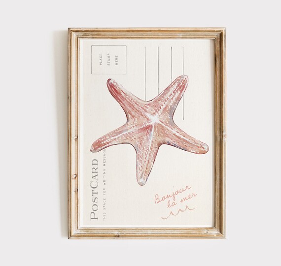 Coastal Starfish Neutral Beige Wall Art Print Coastal Granddaughter Aesthetic Room Decor Vintage Coastal Wall Art Beach Preppy Girls Dorm