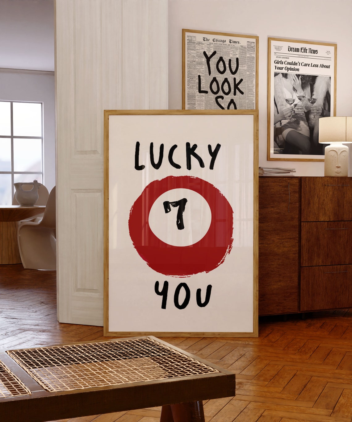Lucky You Red Number Seven Pool Ball Retro Game Room Decor Poster - Image 3