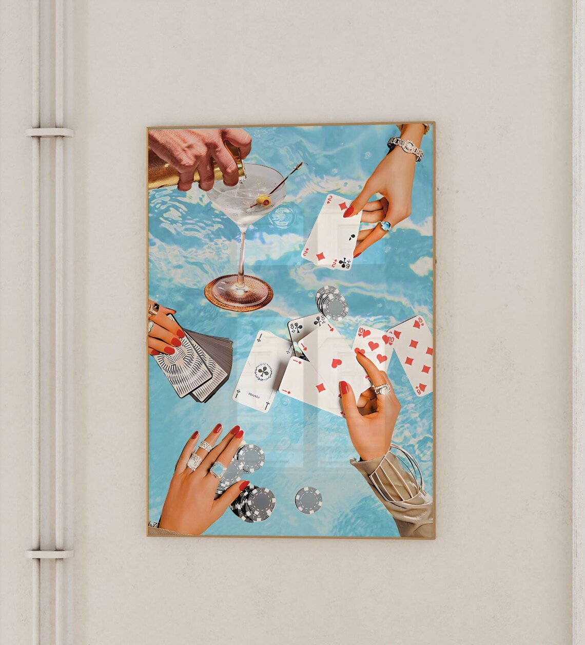 Vintage Blue Playing Cards Art Print, Retro Poker Night - Image 3