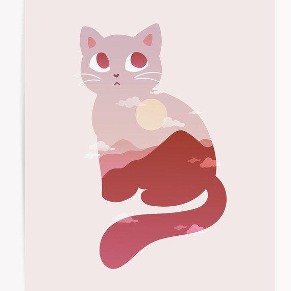 Desert Cloud Cat Print, Boho Landscape