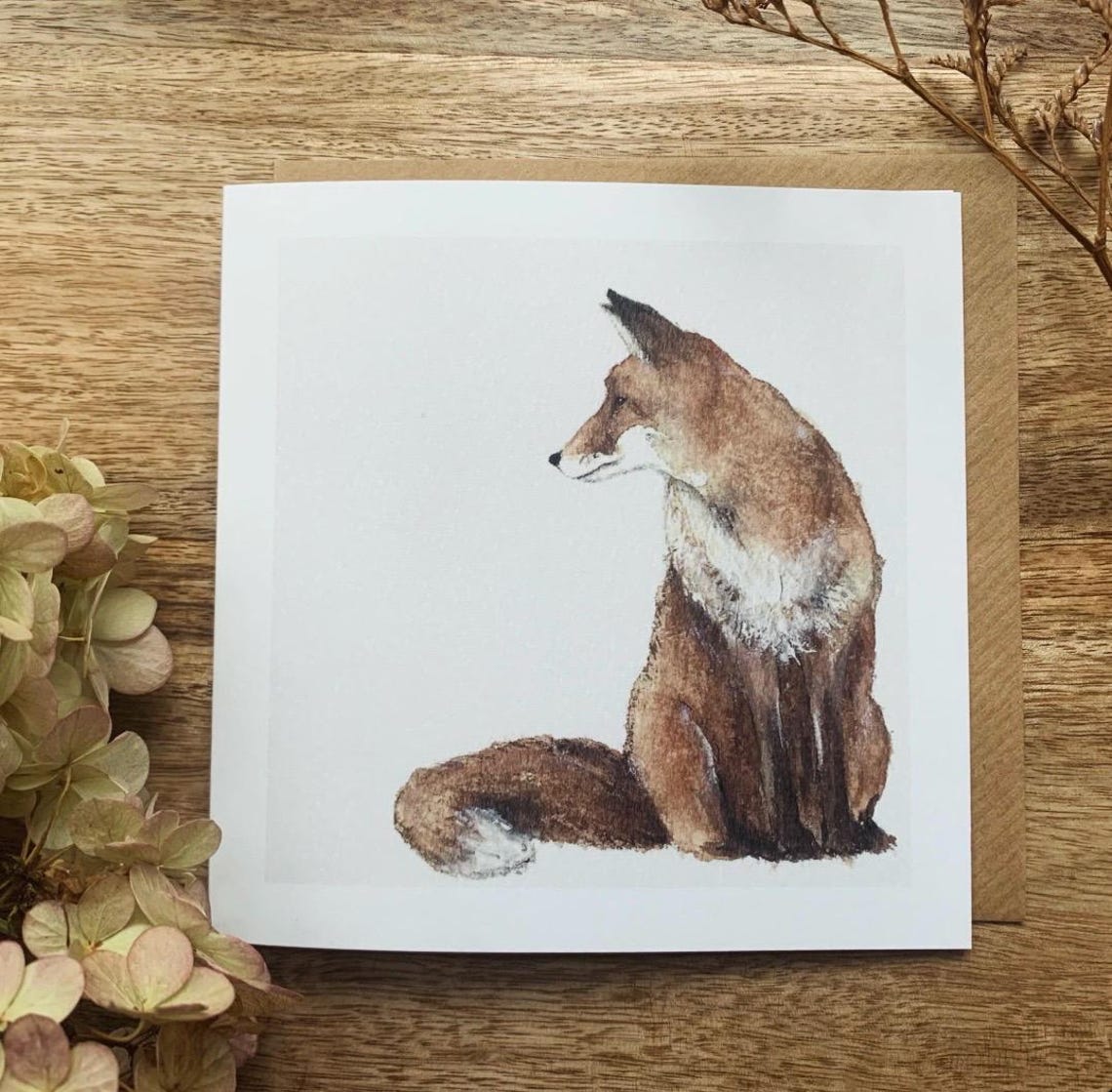 Red Fox Watercolor Art Print Blank Card Countryside Animal Gift