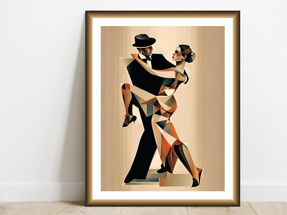 Tango Dancing Couple Abstract Art Print, Retro Romance