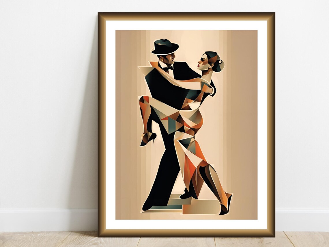 Tango Dancing Couple Abstract Art Print, Retro Romance