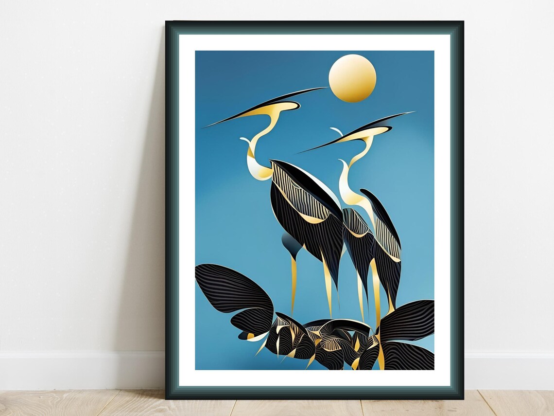 Heron Abstract Art Print, Contemporary Bird Decor