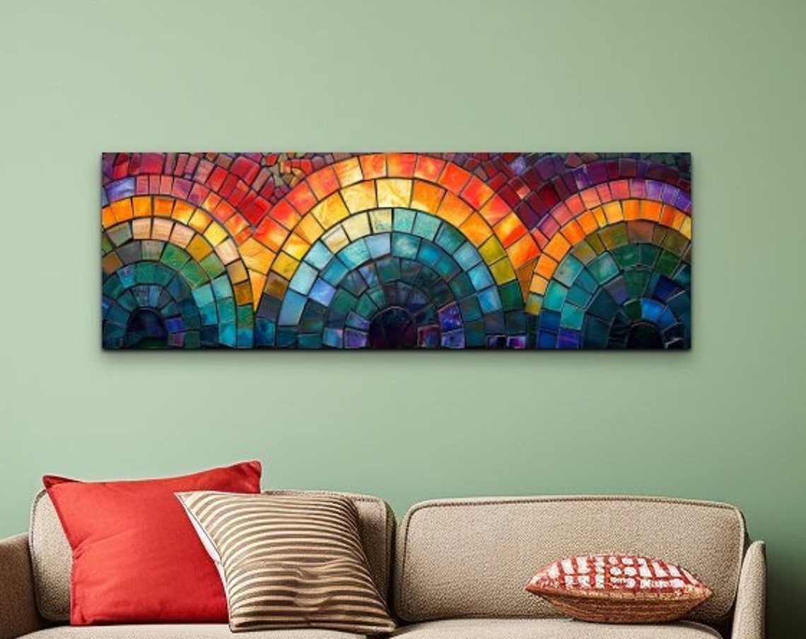 Stained Glass Rainbow Arches Mosaic Panoramic Colorful Art Poster